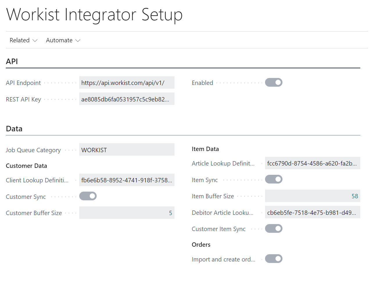 Die Einrichtungsseite des Workist Integrator
