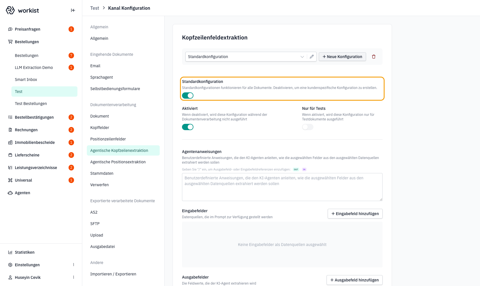 Standardkonfiguration-Schalter mit Beschreibungstext