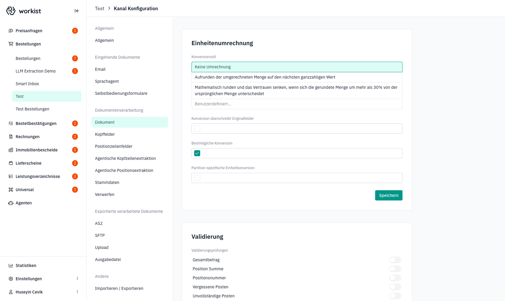 Block „Einheitenumrechnung" mit Konversionsstil und drei zusätzlichen Schaltern