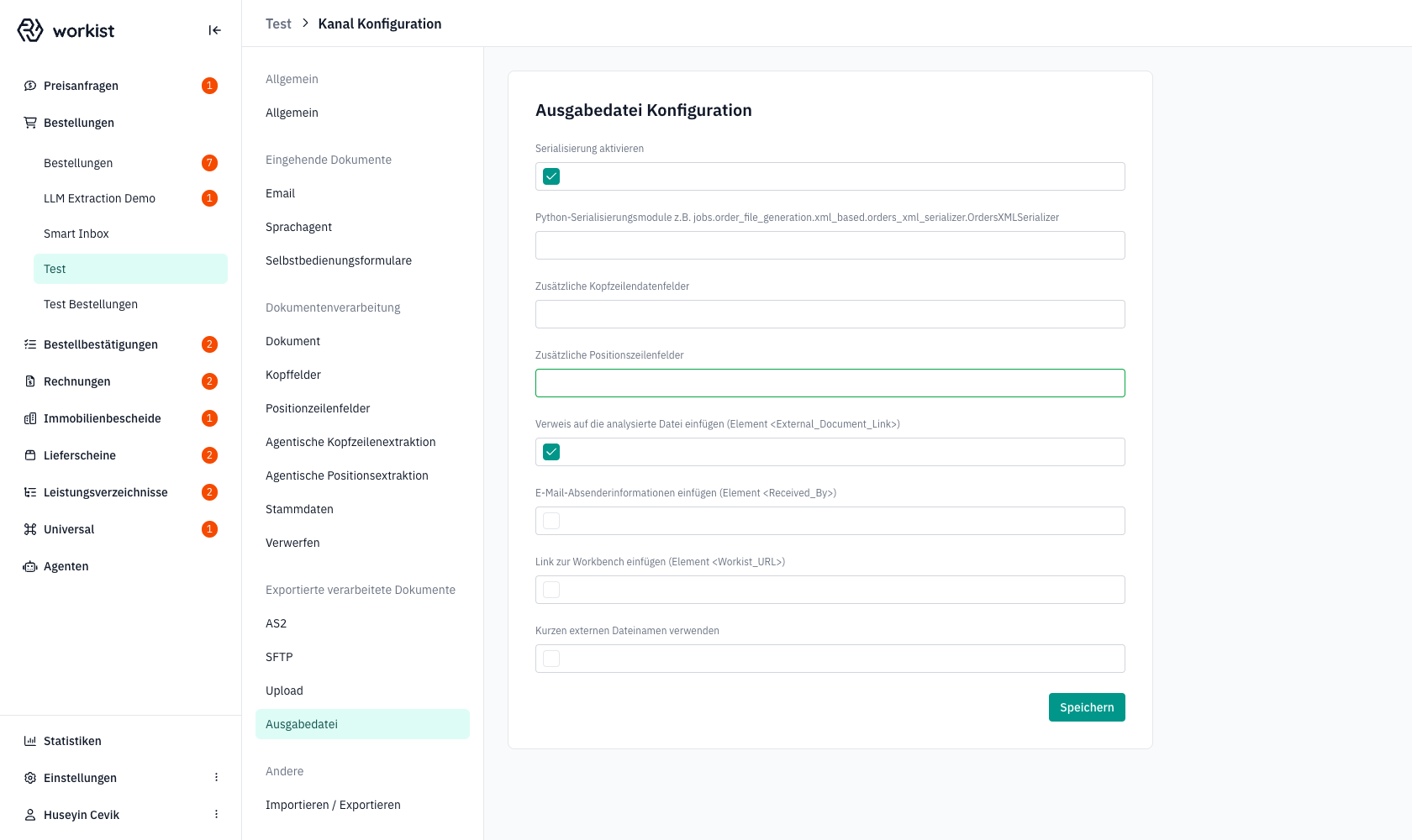 Ausgabedatei-Konfiguration mit aktivierter Serialisierung