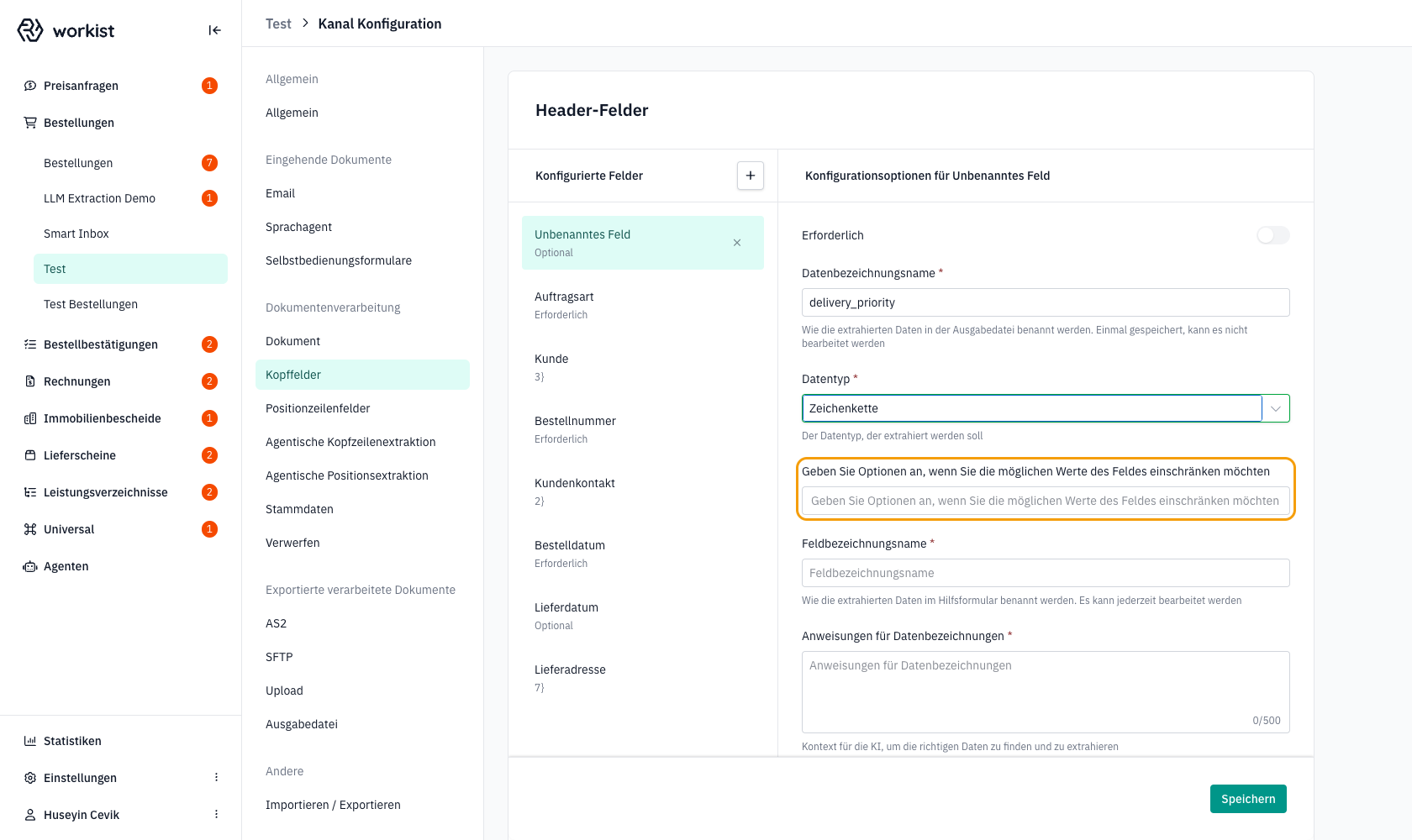Choices-Feld erscheint nur bei Datentyp „Zeichenkette"